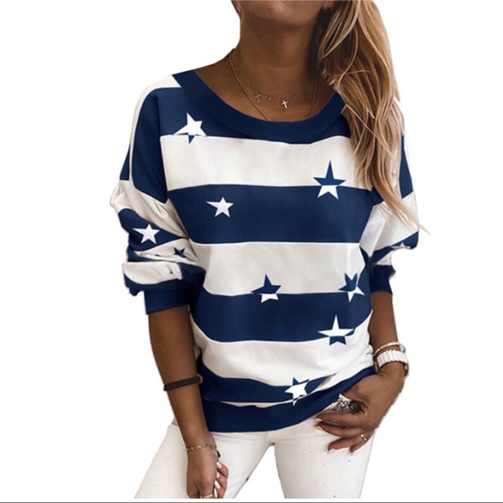 Navy Blue and White Stars & Stripes Top